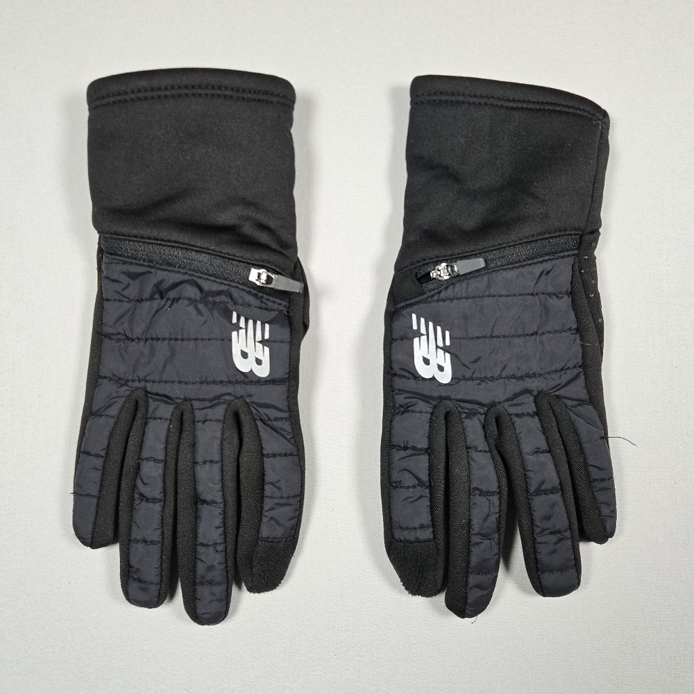 New Balance Mens Black Hybrid Quilted Running Gloves Zipper Pockets Size L